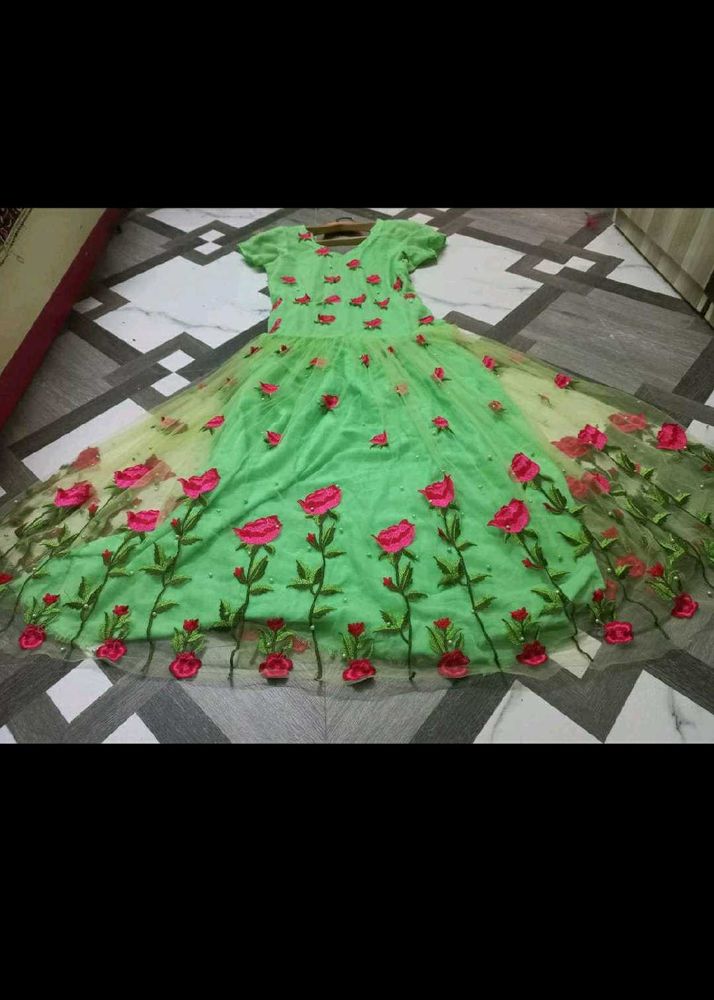 Green Floral Embroidered gown
