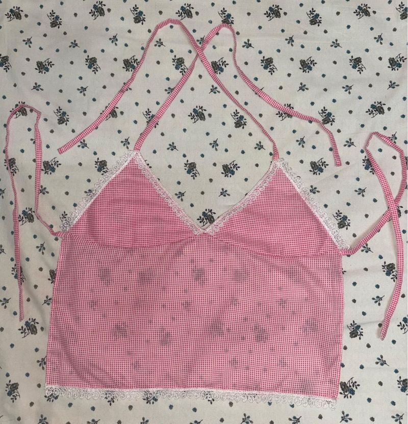 Pink Gingham Halter Top