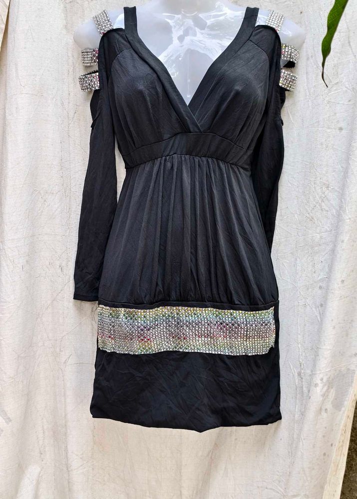 3177. Black Embellished Party Dress