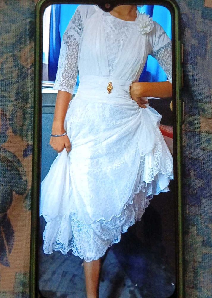 Vintage White Lace Midi Dress