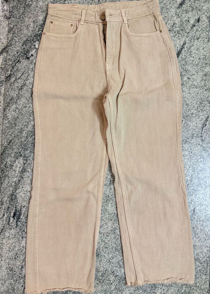 Beige frayed Wide Leg Jeans