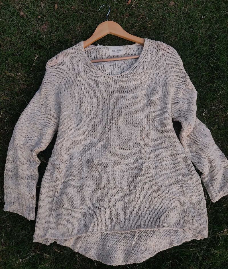 Oversized Off White Sweater For Everyday Wear