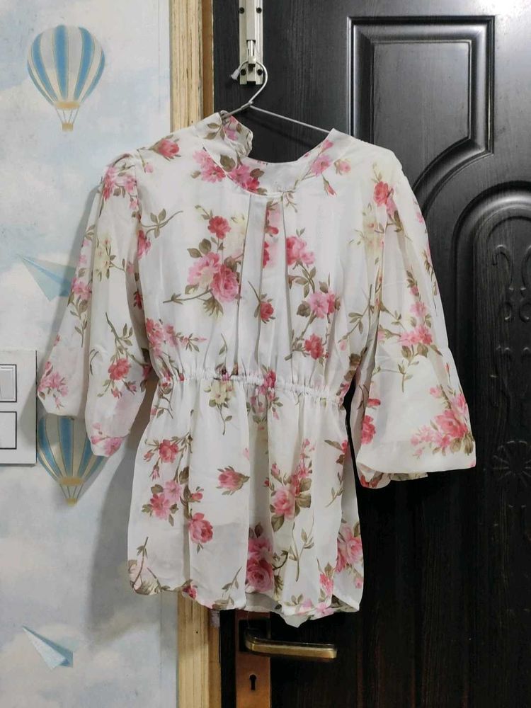 Floral White Chiffon Top