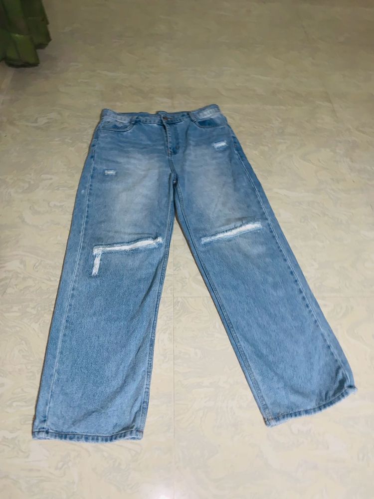 Distressed Wide Leg Jeans(patch work jeans)