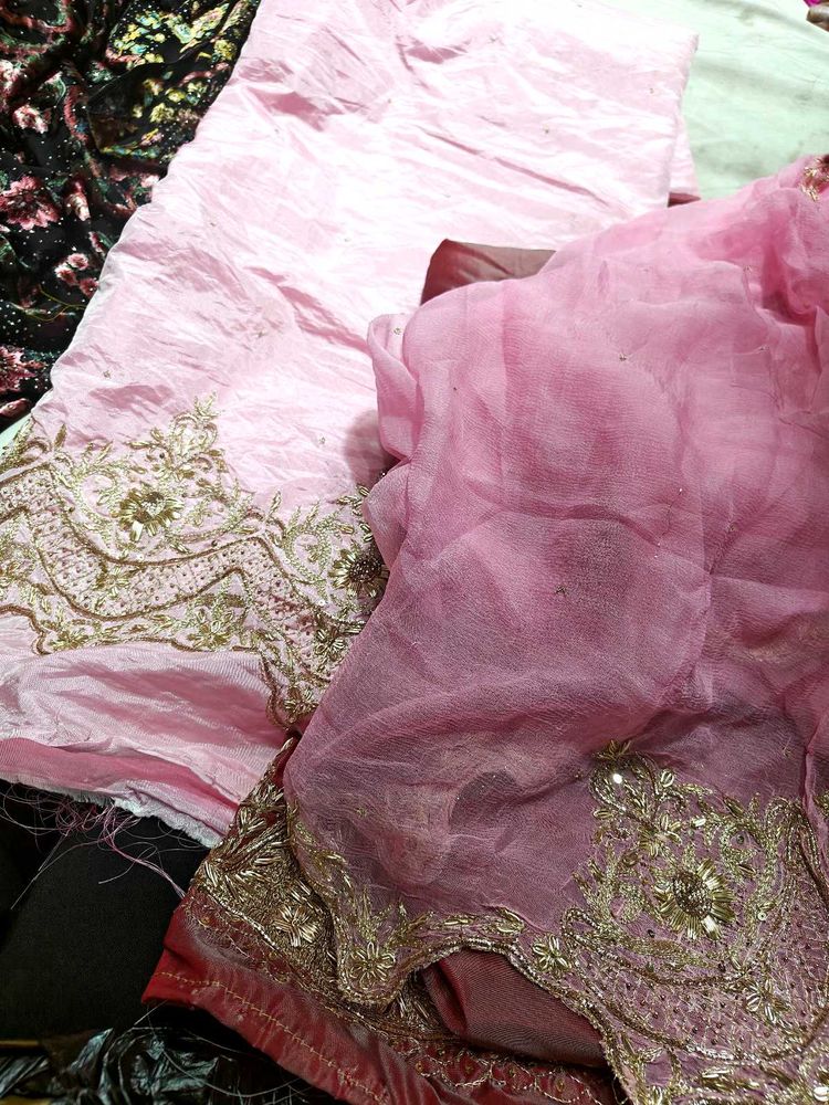 Pink dabka Embroidered Dress Material