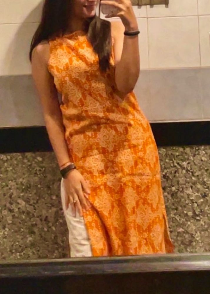 Orange Printed Kurti