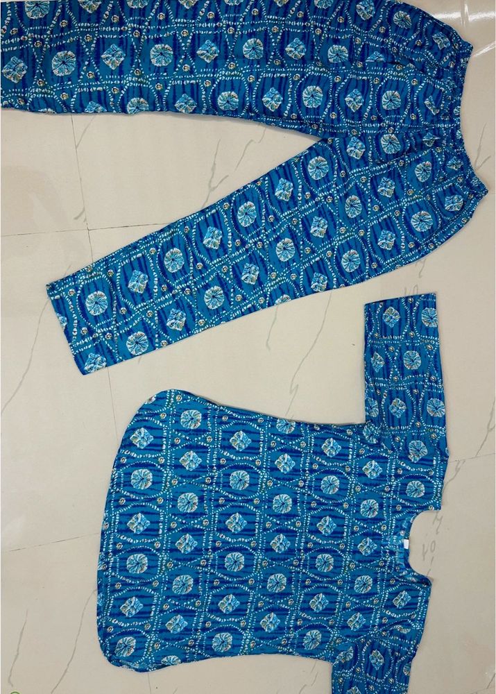 Blue Printed Kurti Set🦋🦋