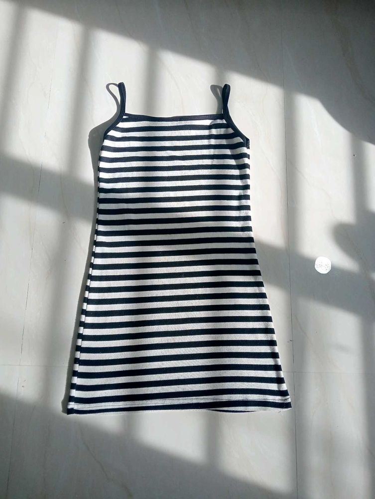 Black &amp; White Striped Bodycon Mini Dress