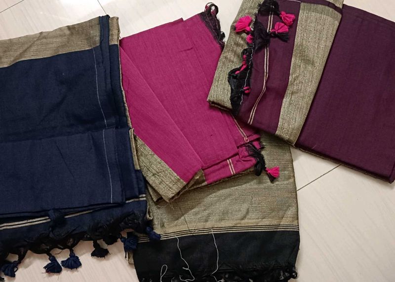 4 Colour Of Soft Khadi Cotton Saree (Only 1)