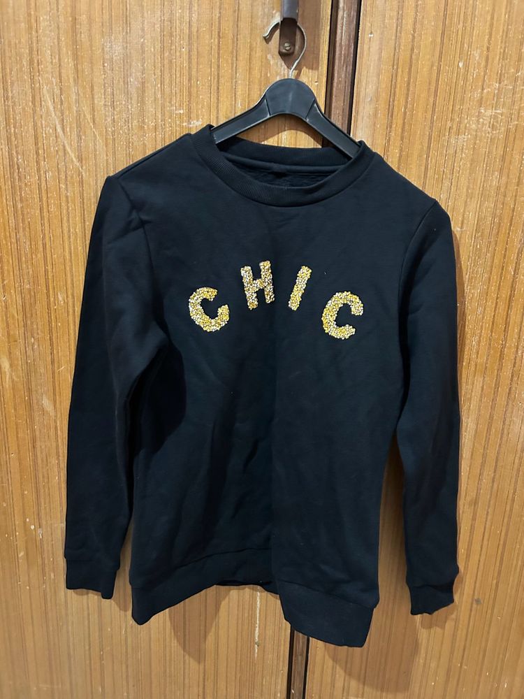 Chic Black Embellished Pullover