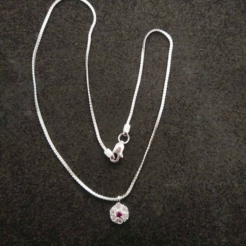 pure Silver Mix Snack Chain+Pandent 16inch