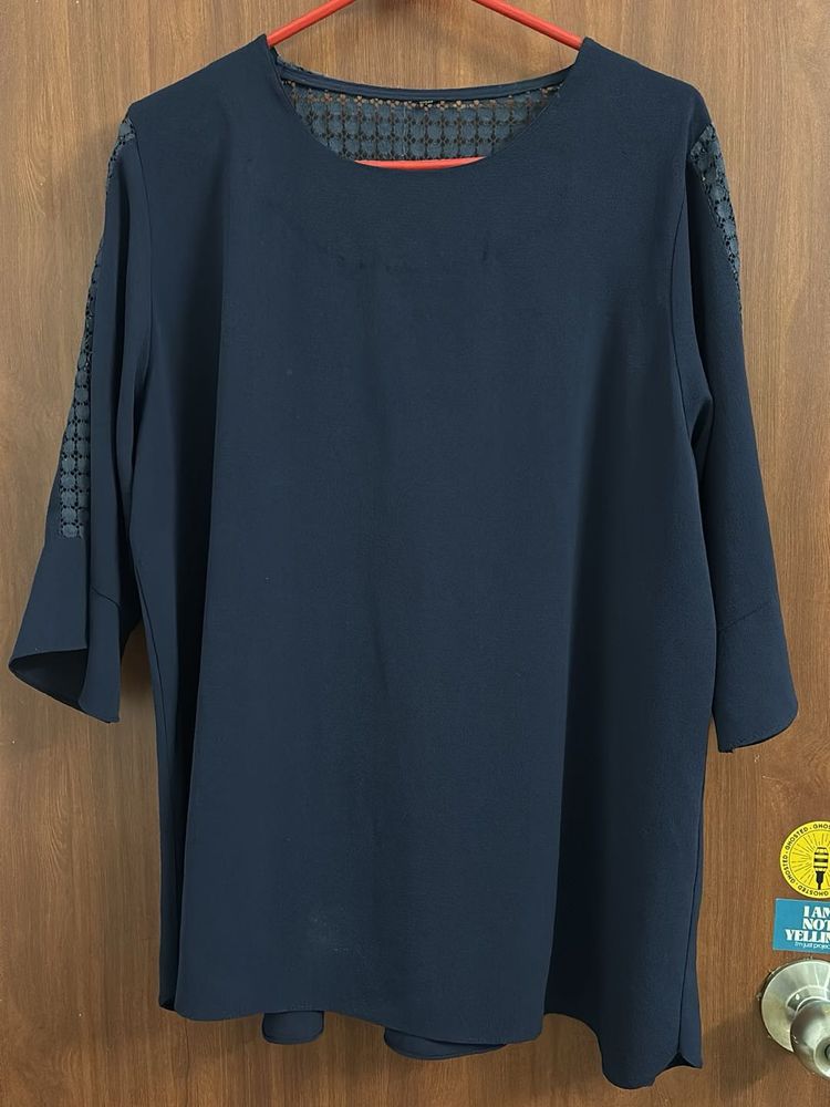 Elegant Navy Blouse with Sheer Detail