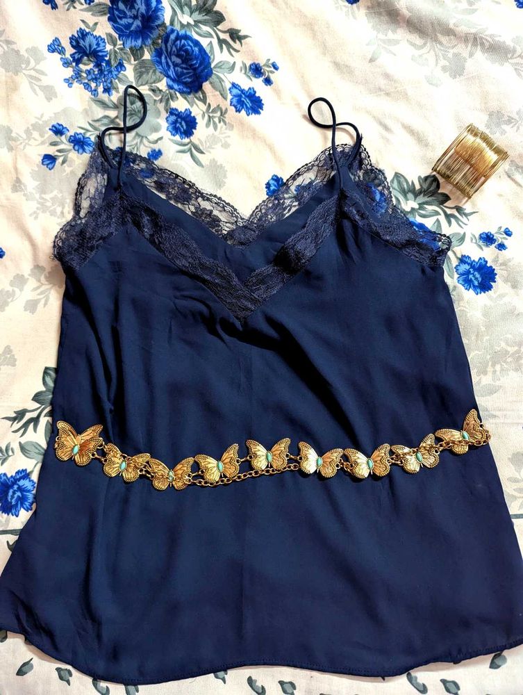 Y2k Navy Lace Cami Top .