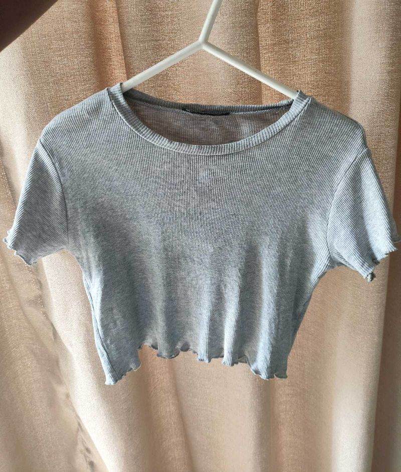 Grey Ribbed Crop Top