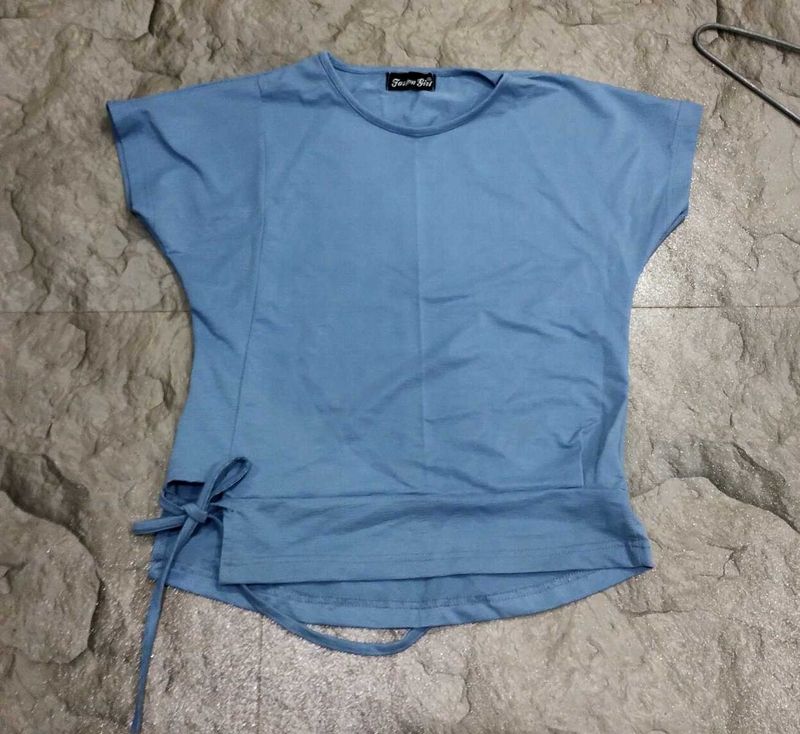 Trendy Blue Side-Tie Top for Girls