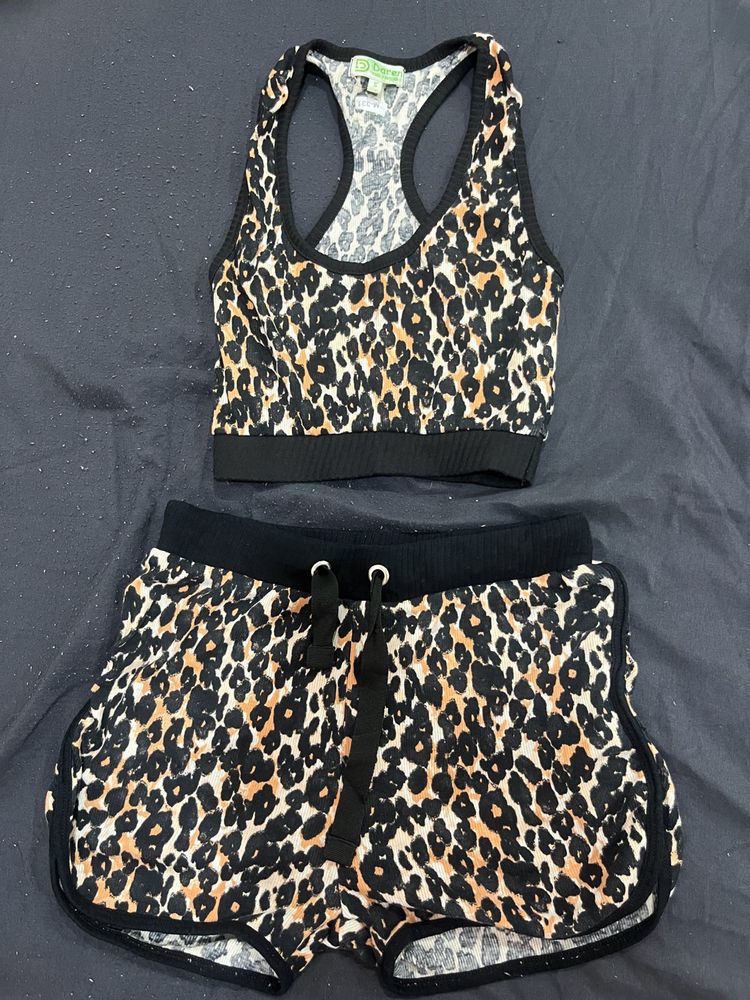 Leopard Print Top &amp; Shorts Set