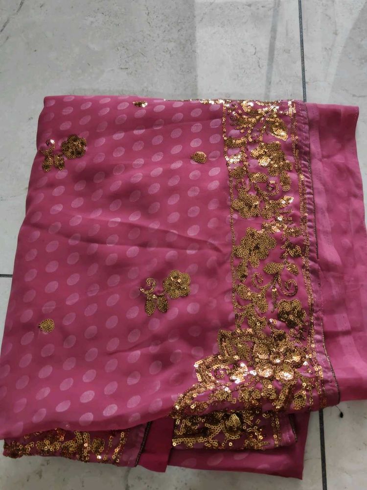 Onion Pink Embroidery Saree