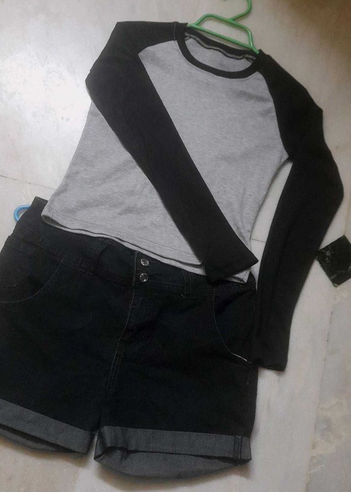 Tee &amp; Denim Shorts Set