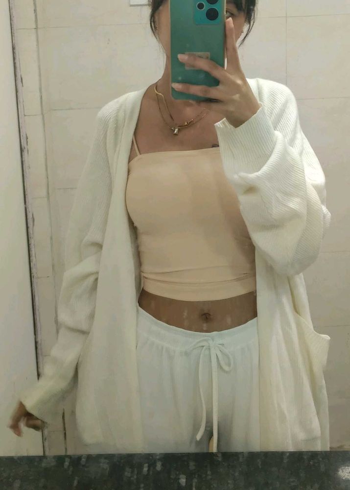 free size cream/beige Open Front Cardigan