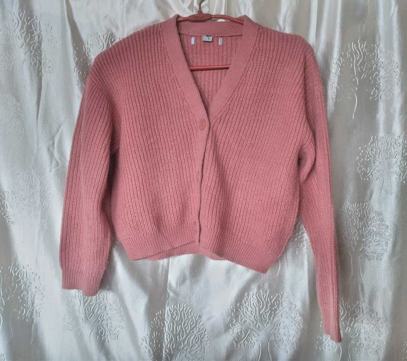 Pink Cropped Knit Cardigan