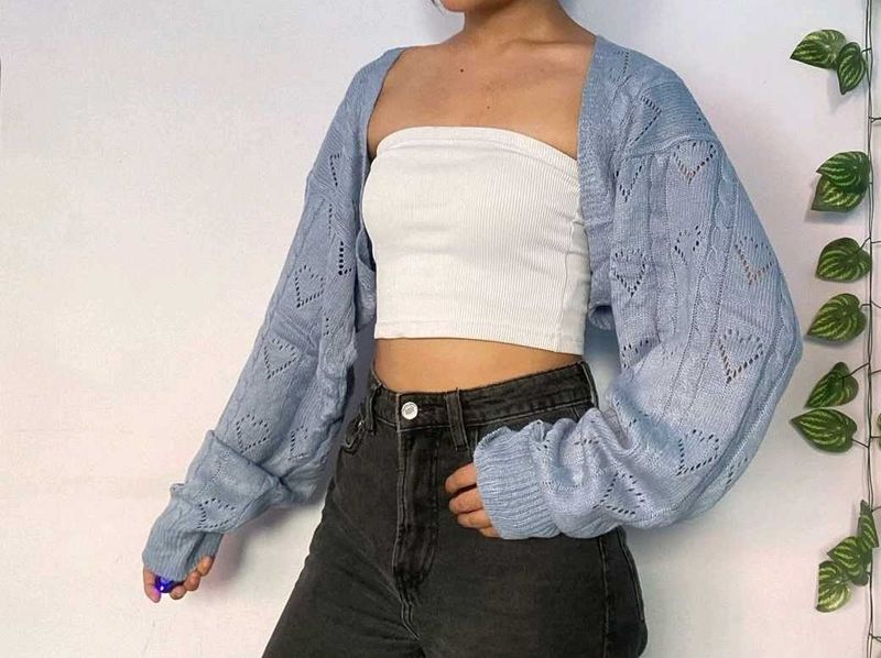 Blue Crochet Shrug