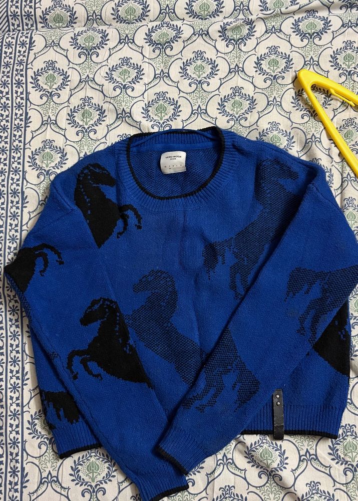 Blue Horse Print Sweater