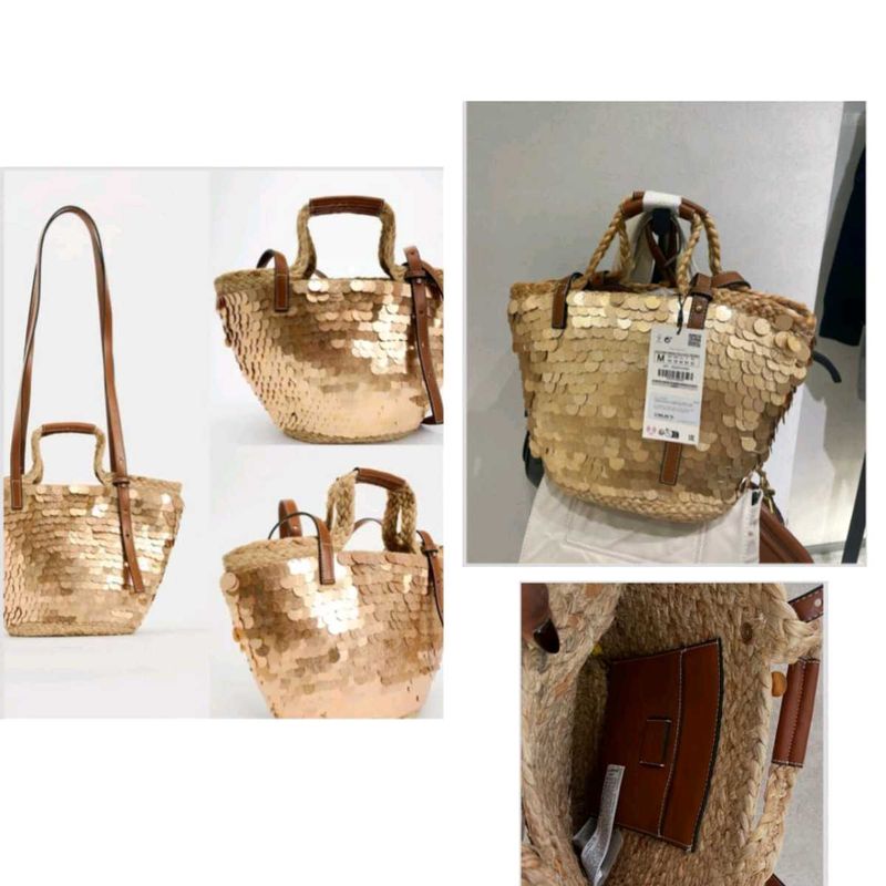 Zara Sequin Embellished Basket Bag