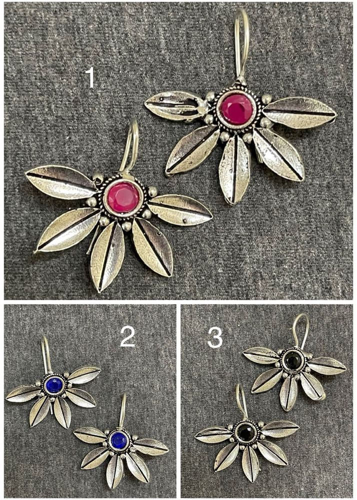 Oxidised Half Petals Hook Earring