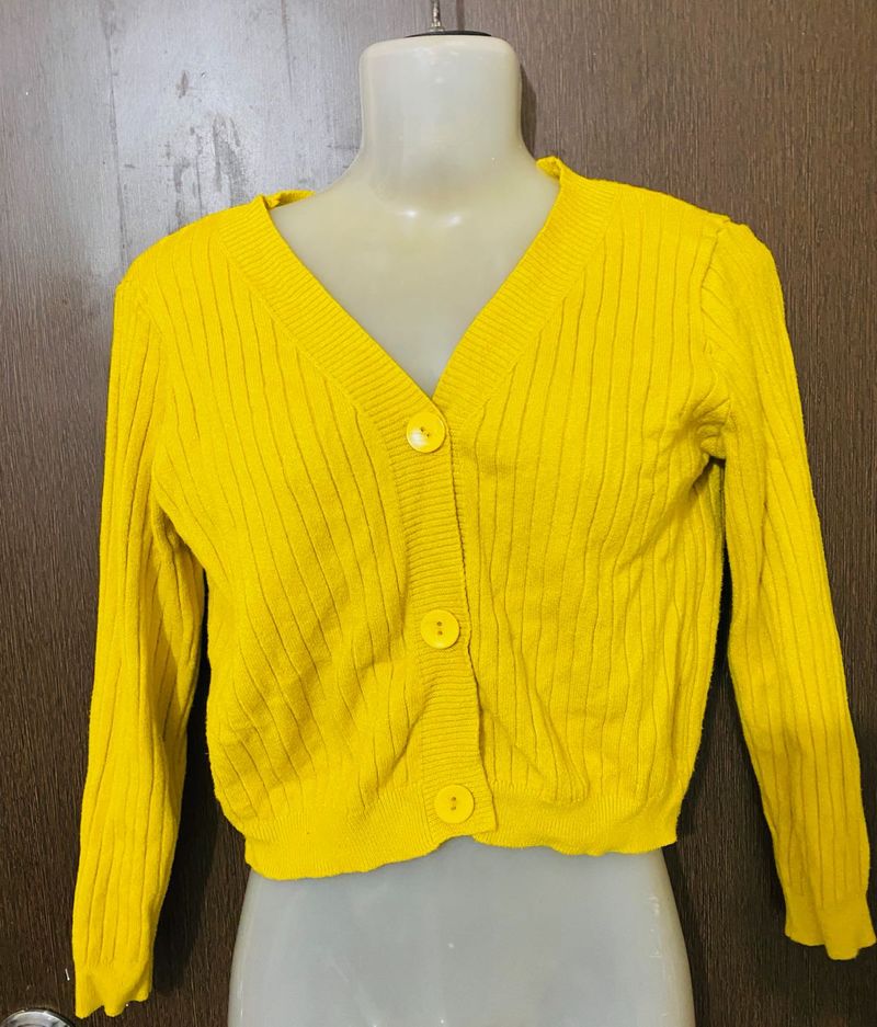 Yellow Cropped Cardigan