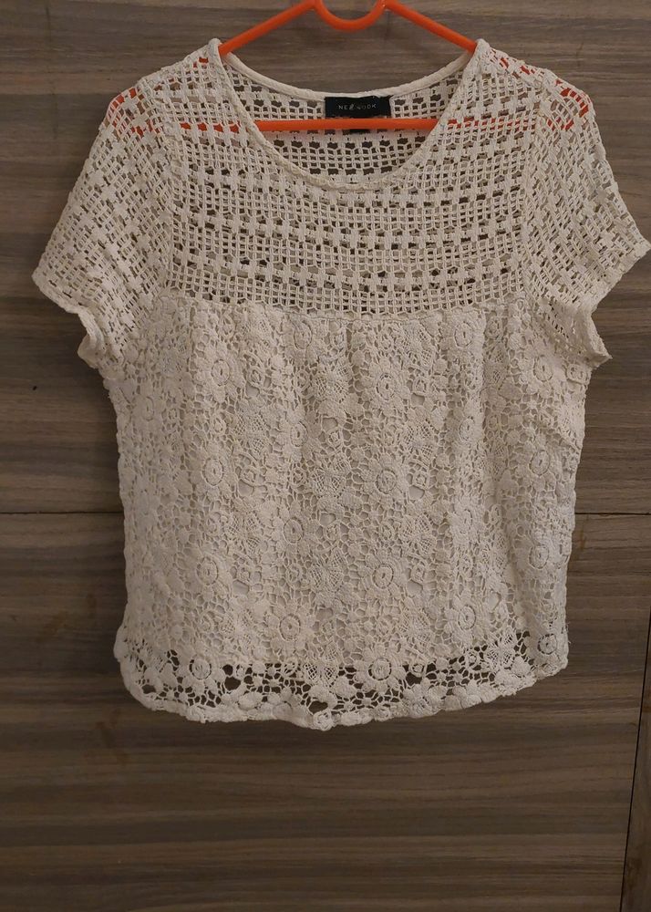 Semi Sheer White Crocheted Top