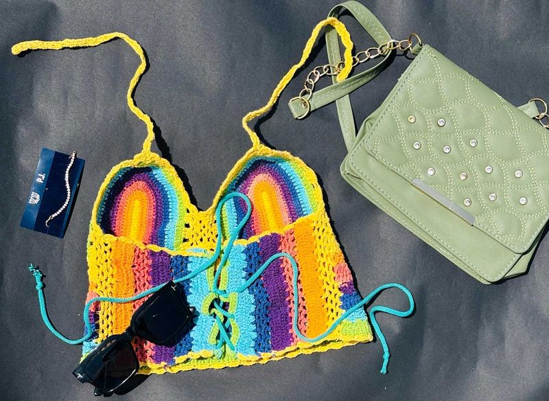 Rainbow Crochet Halter Top