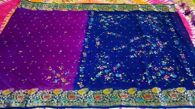 Purple Embroidered Saree