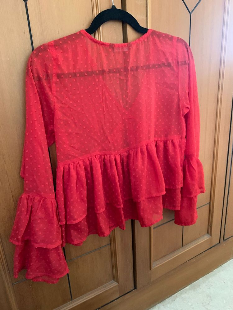 Red Ruffle Sleeve Top