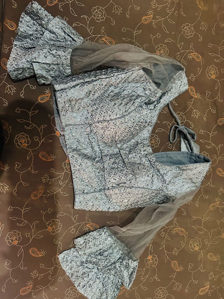 Grey Crepe Saree
