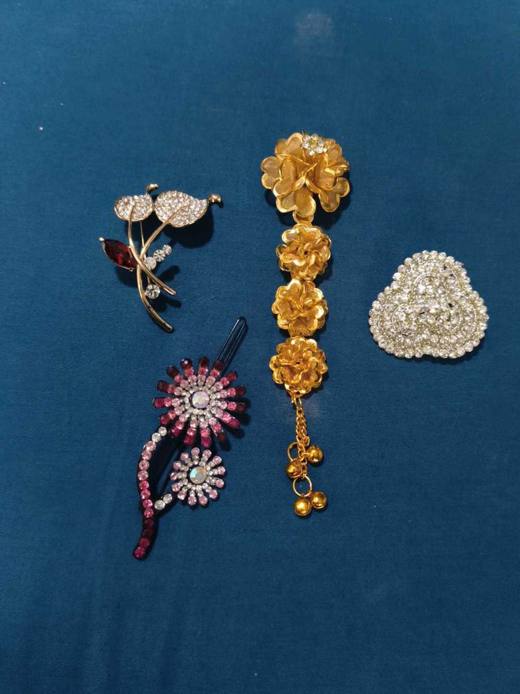 3 Types Of Hair Clips &amp; 1 Saree Pin
