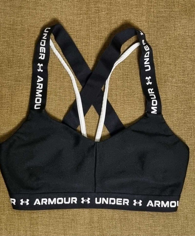 UNDER ARMOUR LOGO PRINT CROSS BACK SPORTS BRA 22&#34;