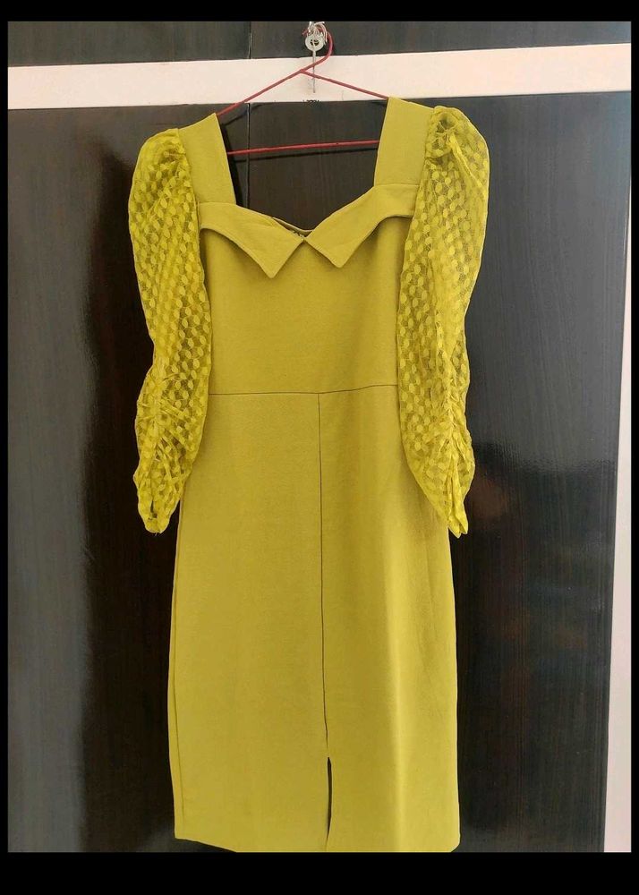 Green Puff Sleeve Mini Dress