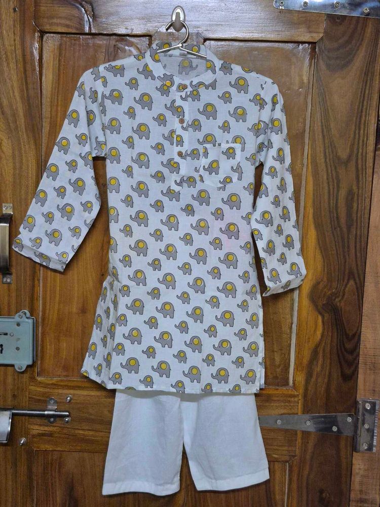 Cute Elephant Print Kurta Set (Avl Sizes 2-7 Year)