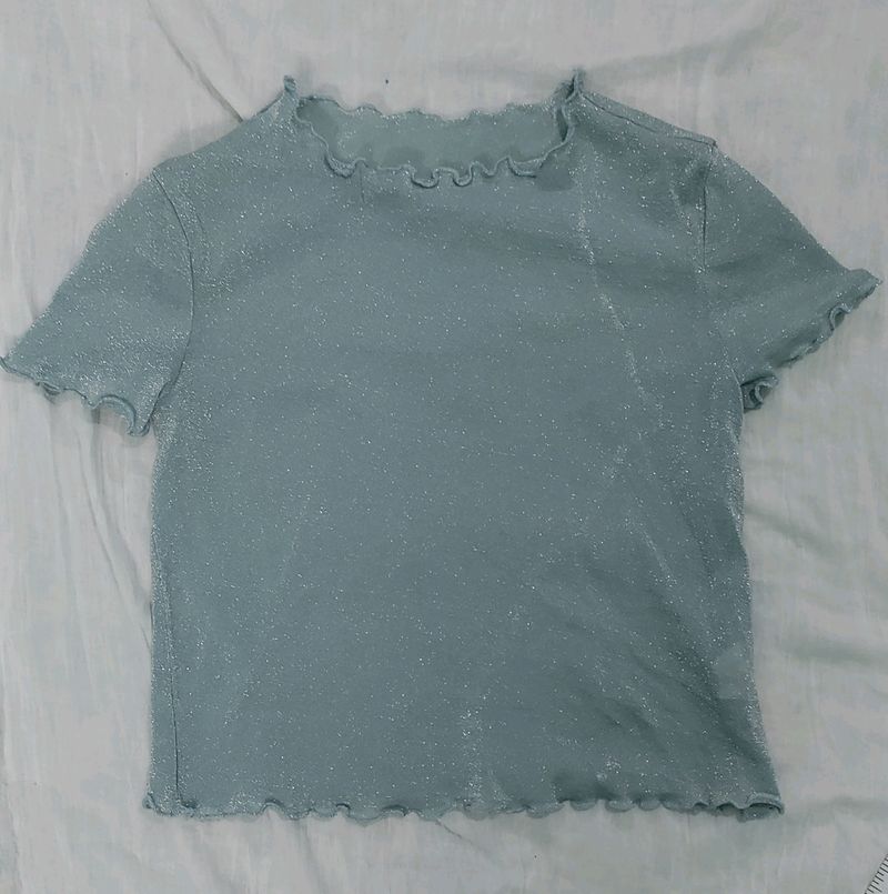 LULU &amp; SKY Blue Glitter Mesh Top