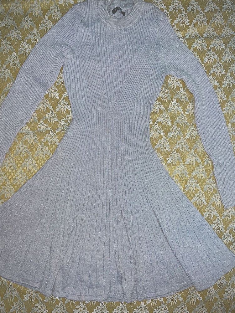 Pale Blue Ribbed Knit Dress