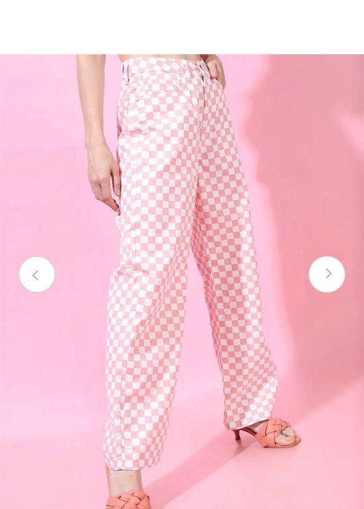 Pink Checkered Wide Leg Pants
