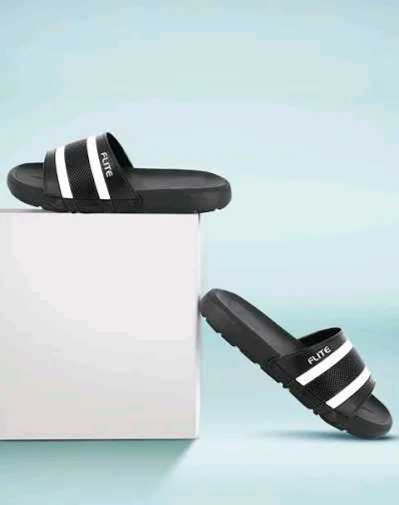 Flite Black &amp; White Striped Slides