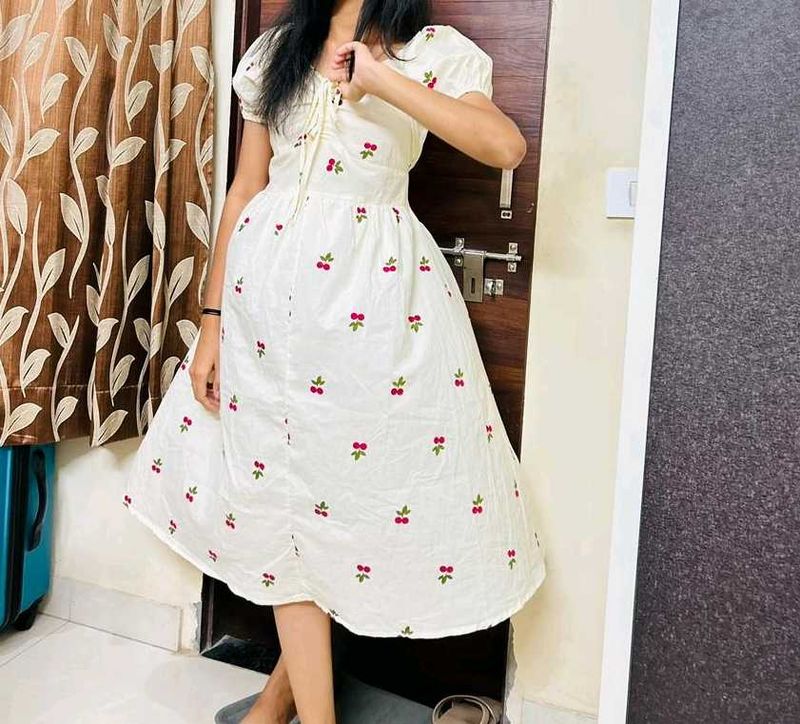 Cherry Print White Dress