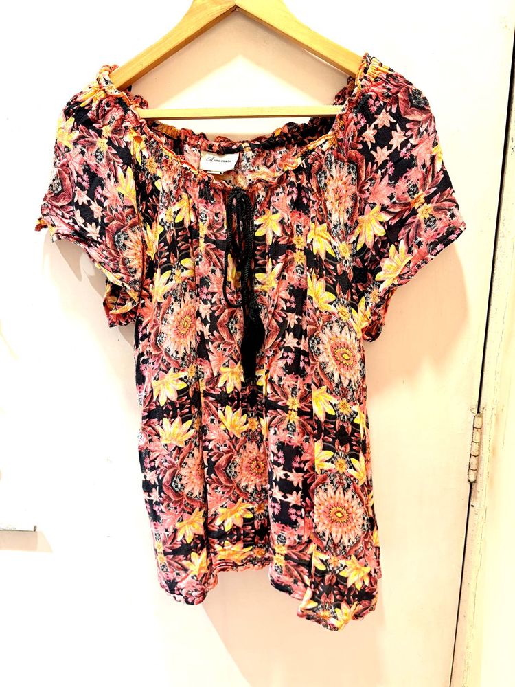 Floral Print Peasant Top