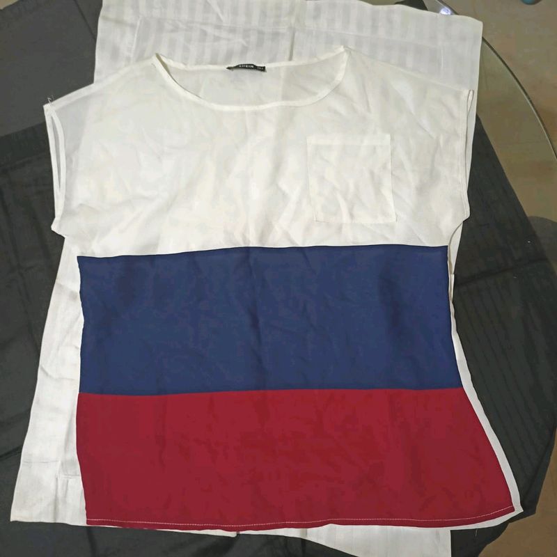 White Red Blue Stripes Top For Women