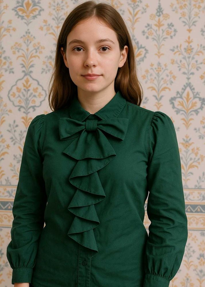 Green Ruffle Korean Top with Back Button Detail