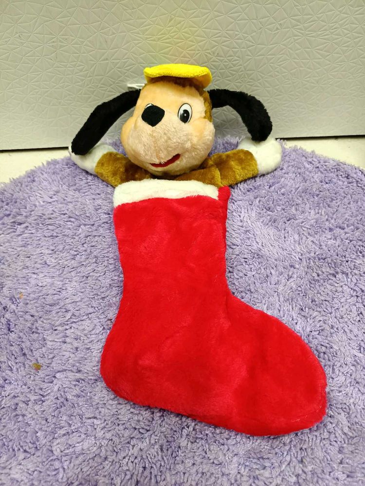 Plush Dog in Stocking