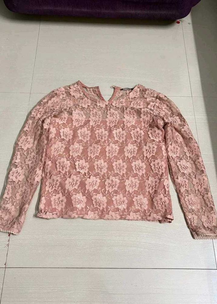 Pink Lace Long Sleeve Top