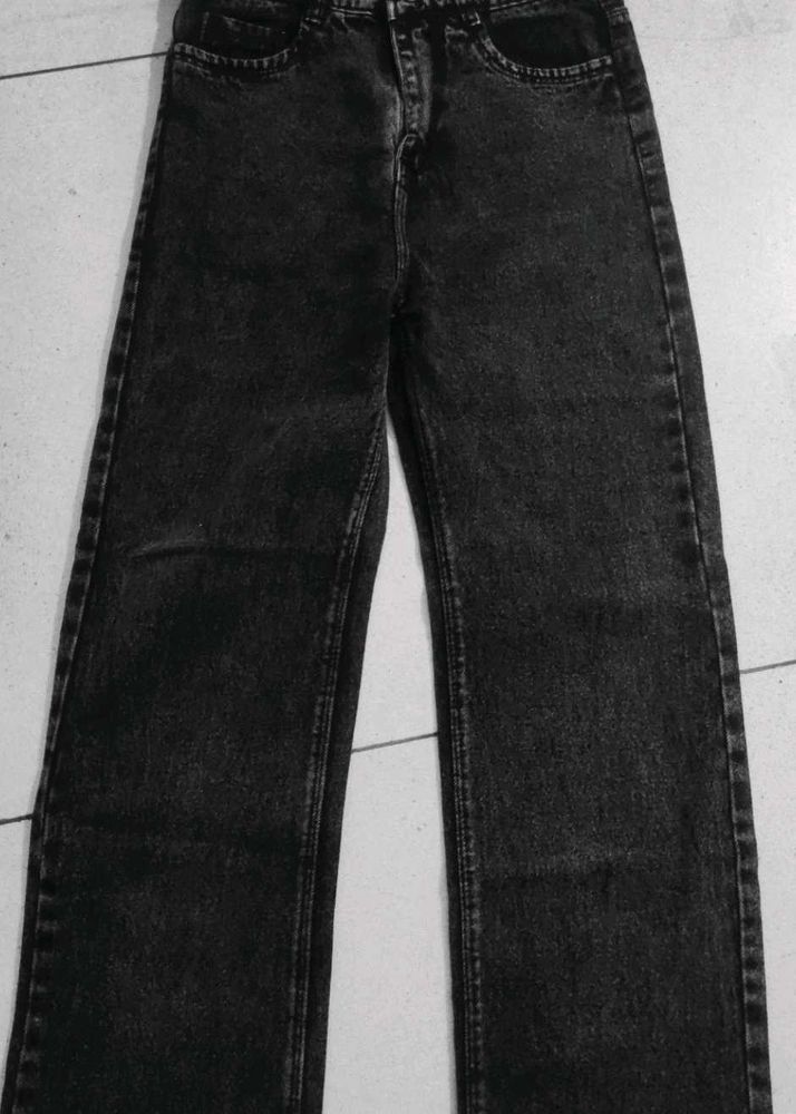 Black Denim Straight Leg Jeans
