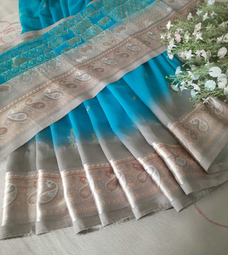 🛍️ Synthetic Sky Blue Saree⭐⭐⭐⭐⭐